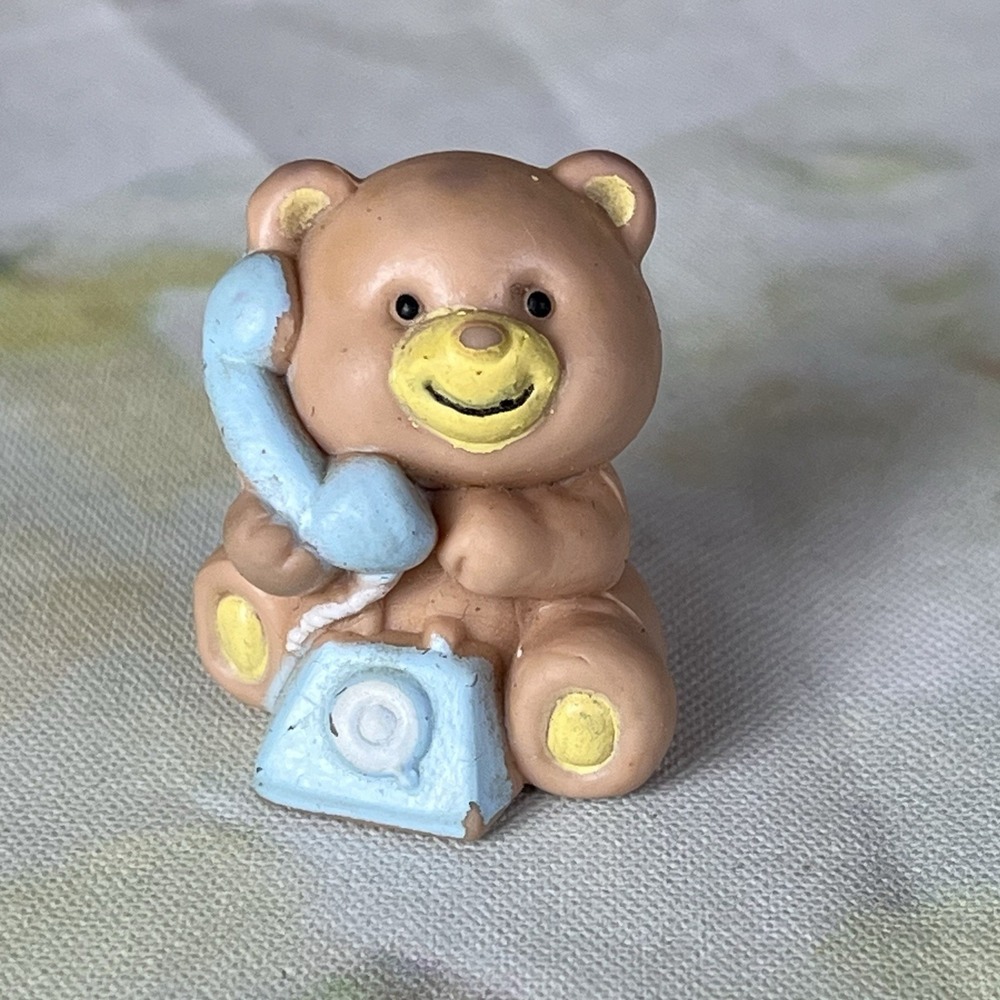 Vintage Russ Pencil Topper Teddy Bear on Telephone Hard Rubber